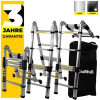 Craftfull Klapp-Teleskopleiter CF-102A, Aluminium, Klappleiter und Anlegeleiter, inkl. Tragetasche