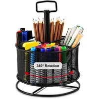 Marbrasse Mesh Schreibtisch Organizer,360Grad Drehbarer Multifunktionaler Stifthalter,4Fächer,Stiftehalter Schwarz,Aufbewahrungsbox für