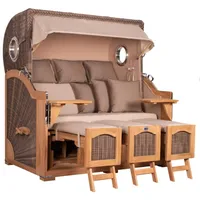 Mr. Deko Strandkorb Düne Grande XXL Bullauge Teak PE