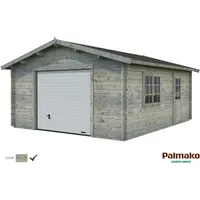 Palmako Holzgarage Roger mit Sektionaltor Grau tauchgrundiert 450 cm