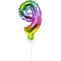 Folat Folienballon Tortendeko Regenbogen Zahl 9-13cm, Mehrfarbig