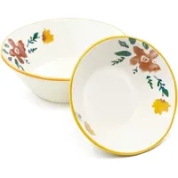 Lashuma 2x Pastaschüsseln Keramik, Servierschale bunt Blütenfest 18 cm