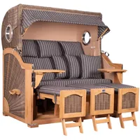 Mr. Deko Strandkorb Düne Grande XXL Bullauge Teak PE