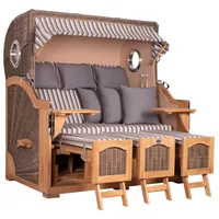 Mr. Deko Strandkorb Düne Grande XXL Bullauge Teak PE
