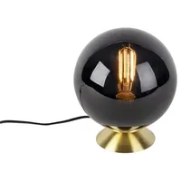 QAZQA Art Deco Tischlampe Messing mit schwarzem Glas -