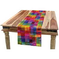 ABAKUHAUS Abstrakt Tischläufer, Regenbogen-Farben-Quadrate, Esszimmer Küche Rechteckiger Dekorativer Tischläufer,