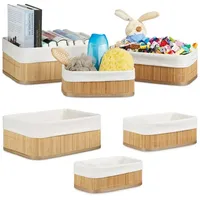 Relaxdays 6 x Regalkorb Bambus, rechteckig für Schrank und