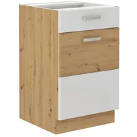 Küchen-Preisbombe Unterschrank 50 cm Eiche Artisan + Weiß Hochglanz