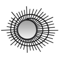 Casa Padrino Designer Rattan Spiegel Schwarz Ø 75 cm