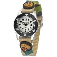 JACQUES FAREL Kinder-Armbanduhr Jungen T-Rex Camouflage Textilband Drehring analog