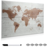 Navaris Glas-Magnettafel Memoboard Worldmap, 60 x 90 cm, braun