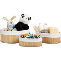 Relaxdays Regalkorb Set Bambus oval, 3 runde Aufbewahrungsboxen 12,5