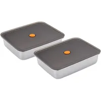 Navaris 2x Edelstahl Marinierschale mit Deckel 23,5x19x5,7cm - Schale