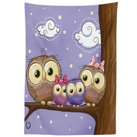 ABAKUHAUS Vogel Tischdecke, Karikatur-Art-Eulen-Familie, Personalisierter Druck mit Klaren Farben