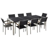 Beliani Gartenmöbel Set Schwarz poliert 8 Stühle Terrasse Outdoor