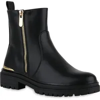 Stiefelparadies Damen Klassische Stiefeletten in Schwarz PU,