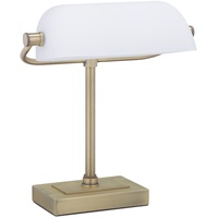 Relaxdays Bankerlampe, neigbarer Glasschirm, Metallsockel, E14, Schreibtischlampe Retro, Bibliothekslampe,