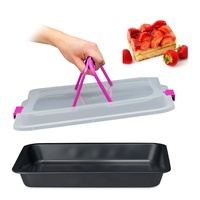 Relaxdays Backblech mit Deckel, 3 in 1 Kuchen Transportbox,