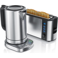 Arendo Frühstücks-Set in Edelstahl Design - Wasserkocher mit Temperaturauswahl