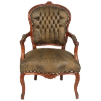 Casa Padrino Barock Salon Stuhl Braun Lederoptik / Braun