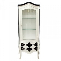 Casa Padrino Barock Vitrine Weiß / Karo Schwarz/Weiß -