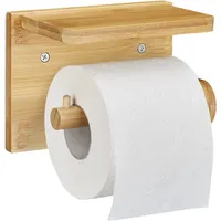 Relaxdays Toilettenpapierhalter mit Ablage, für Handy & Feuchttücher, Bambus