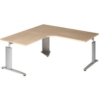 Röhr-Bush röhr Techno höhenverstellbarer Schreibtisch ahorn L-Form, C-Fuß-Gestell silber