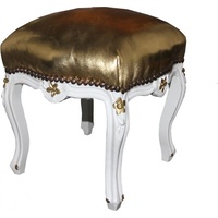 Casa Padrino Barock Fußhocker Gold Lederoptik / Weiß -