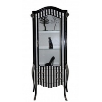 Casa Padrino Barock Vitrine in Schwarz/Weiß Streifen - Vitrinenschrank
