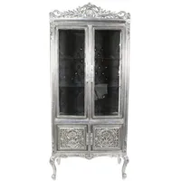 Casa Padrino Barock Vitrine Silber / Schwarz 100 x