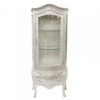 Casa Padrino Barock Vitrine in Weiß/Glitzerlook- Vitrinenschrank - Wohnzimmerschrank