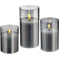 Spetebo LED Echtwachskerze im Glas - 3er Set -