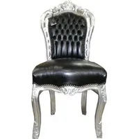 Casa Padrino Barock Esszimmer Stuhl Schwarz Lederoptik / Silber