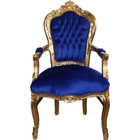 Casa Padrino Barock Esszimmerstuhl Blau / Gold mit Armlehnen