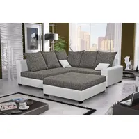 Fun Möbel Ecksofa Sofa NINA inkl.Hocker Weiss / Grau