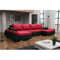 Fun Möbel Wohnlandschaft U-Form KLEO mit Schlaffunktion Schwarz-Rot -