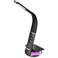 NORTHPOINT LED Schreibtischlampe Tischlampe Leder Optik drahtlose QI-Ladestation Wecker