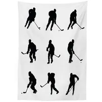 ABAKUHAUS Eishockey Tischdecke, Schwarze Spieler Silhouetten, Für den Inn