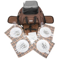 Anndora Picknicktasche mit Kühlfach braun Blaue Kreise 29 Teile