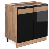 Vicco Spülenunterschrank Fame-Line, Eiche Schwarz 80 cm mit Regal,