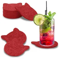 WORTEK Filz Untersetzer Gläser Dunkelrot in Katzenform – 8er