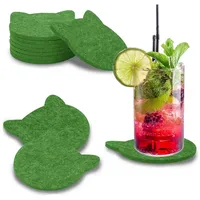 WORTEK Filz Untersetzer Gläser Grün in Katzenform – 8er