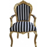 Casa Padrino Barock Esszimmerstuhl Schwarz/Weiß Streifen / Gold mit