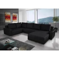 Fun Möbel Couchgarnitur GRADO mit Schlaffunktion Ottomane Rechts Schwarz