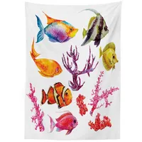 ABAKUHAUS Fisch Tischdecke, Tropic Leben Algen Coral, Pflegeleicht Waschbar