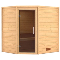 Karibu Woodfeeling Sauna Mia - 38 mm -ohne Dachkranz-Ganzglastür