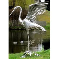 Casa Padrino Gartendeko Skulptur Reiher Vogel Silber 70 x
