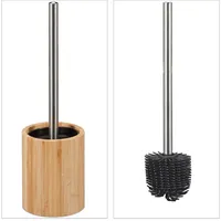 Relaxdays Silikon Toilettenbürste, antibakteriell, Klobürste mit Wechselbürstenkopf, Bambus Bürstenhalter,