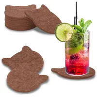 WORTEK Filz Untersetzer Gläser Braun in Katzenform – 8er