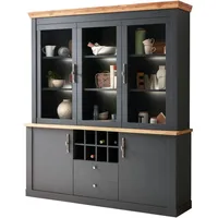Furn.design Buffetschrank, grau Eiche Landhaus Vitrinenschrank mit Flaschenregal 184
